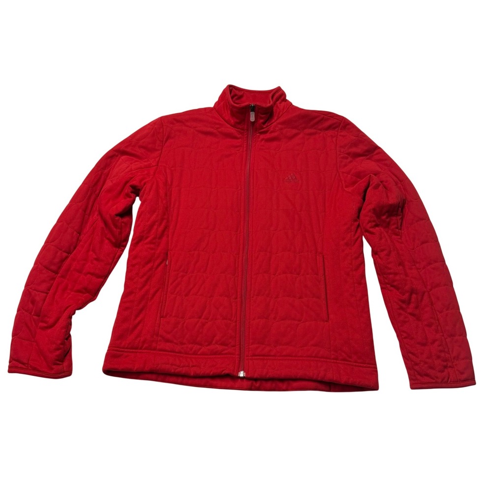 Adidas Jacket Womens Large Red Quilted Wave Full Zip Activewear Y2K